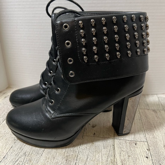 Hot topic Skull Studded Combat Boot Heels black and silver size W8 - Picture 6 of 10